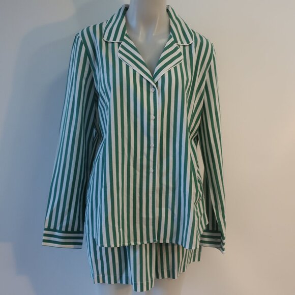 Women Splendid x Cella Jane White Green Stripe 2 PC- Set  Collared Top/S Short/M - Picture 4 of 16